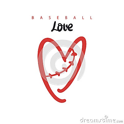 Vector illustration for baseball, heart shaped ball. Vector Illustration