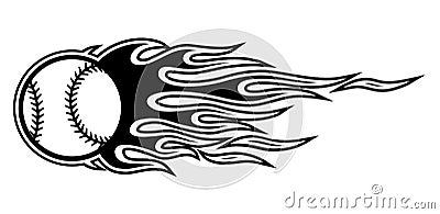 Vector illustration of baseball softball ball with simple flame. Vector Illustration