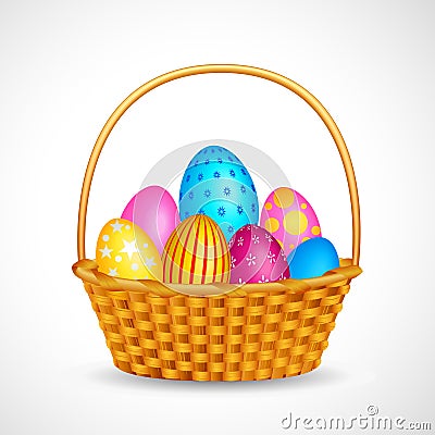 Basket full of Colorful Easter Egg Vector Illustration