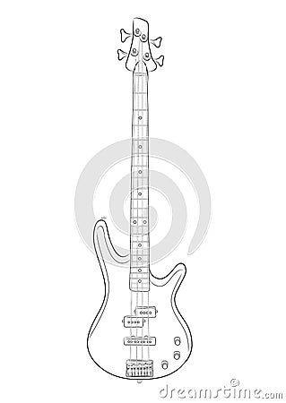 Vector illustration of bass guitar in contou Vector Illustration