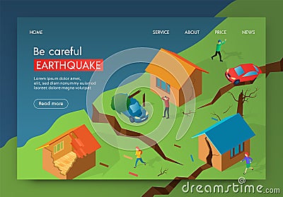 Vector Illustration Be Careful Earthquake Banner. Vector Illustration