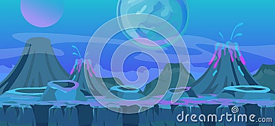 Vector illustration of beautiful alien fantastic landscape. Cool another world background for game design, alien planet Vector Illustration