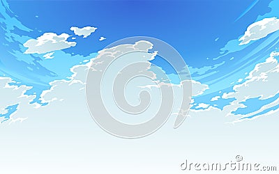 Vector illustration of beautiful bright cloudy sky in Anime Style. 2 Vector Illustration