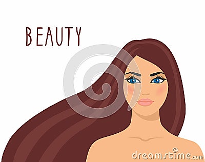 Vector illustration beautiful brown-haired woman isolated on white background. Vector Illustration