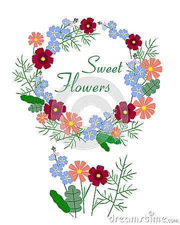 Vector illustration of beautiful colorful flower wreath Cartoon Illustration