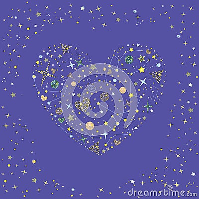 Vector illustration of beautiful cosmic heart with starry dust frame Vector Illustration