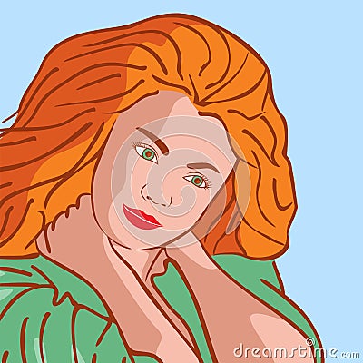 The beautiful girl with red hair Cartoon Illustration
