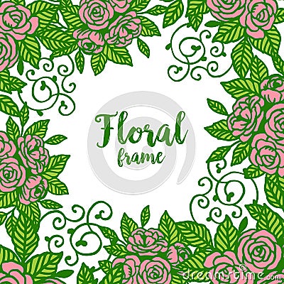 Vector illustration beautiful green leafy with pattern art floral frame Vector Illustration