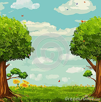 Vector illustration of beautiful woodland scene Vector Illustration