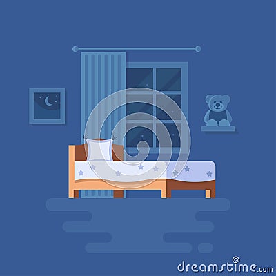 Vector illustration of bedroom interior. Vector Illustration