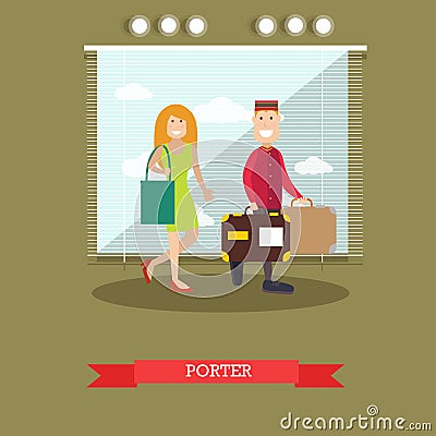 Hotel porter vector illustration in flat style Vector Illustration