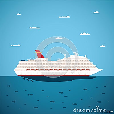 Vector illustration of big sea cruise liner in modern flat style Vector Illustration