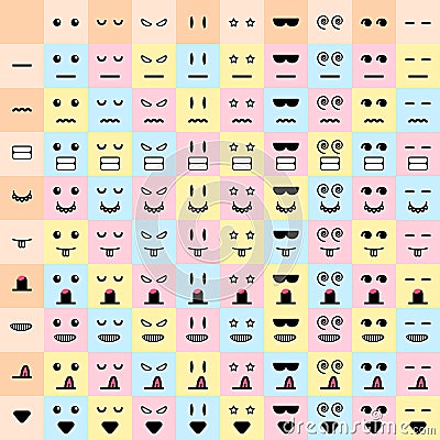 Vector illustration. big set cute doodle monster mouth and eyes. Vector Illustration