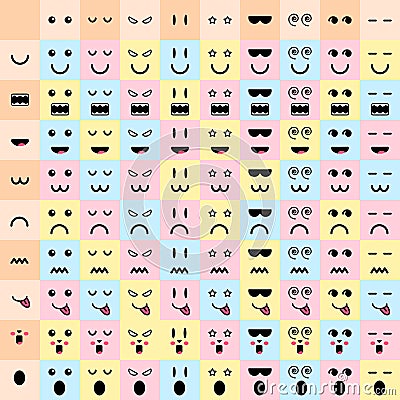 Vector illustration. big set cute doodle monster mouth and eyes. Vector Illustration