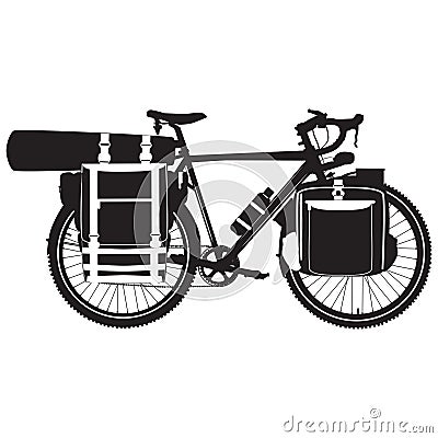 Vector illustration of bikepacking touring bike black silhouette Vector Illustration