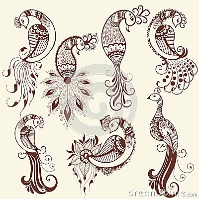 Vector illustration of bird mehndi ornament. Traditional indian style, ornamental floral elements for henna tattoo Vector Illustration