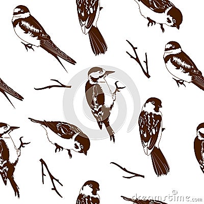 Vector illustration of birds seamles pattern Cartoon Illustration