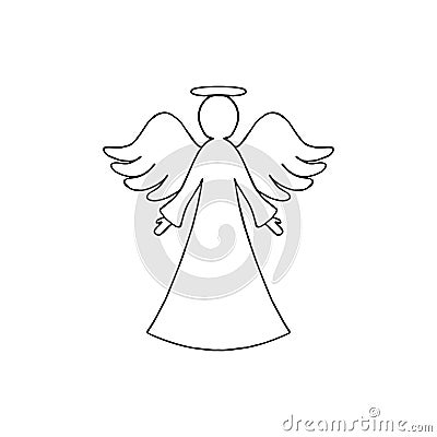 Vector illustration of black angel outline with wings on white background Vector Illustration