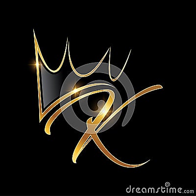 Gold Monogram Crown Logo Initial Letter K Vector Illustration