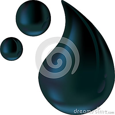 Black drops. Sphere and tear shape. Shiny style. Vector Illustration
