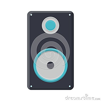 Vector illustration of a black flat icon of a simple modern digital loud large music speaker isolated on white background. Vector Illustration