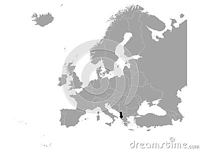 Black map of Albania on gray Europe map Vector Illustration