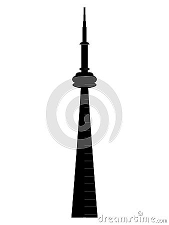 Black Silhouette of Symbol of Toronto - CN Tower Vector Illustration