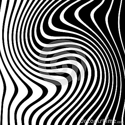 Abstract pattern of wavy stripes or rippled 3D relief black and white lines background. Vector twisted curved stripe modern trendy Cartoon Illustration