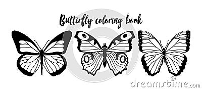 Vector illustration of black and white butterfly contour. Coloring book template Vector Illustration