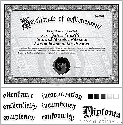 Vector illustration of black and white certificate. Vector Illustration