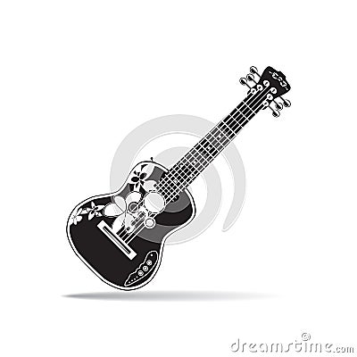 Vector illustration of black and white hawaiian electric ukulele guitar in flat design Vector Illustration