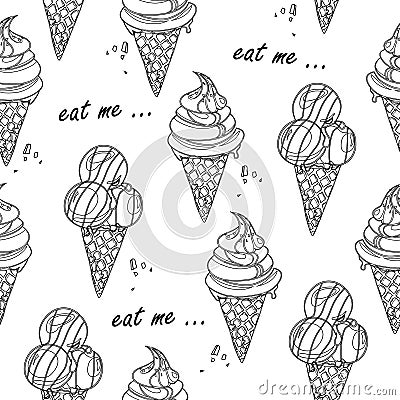 Vector illustration of black and white ice creams pattern Cartoon Illustration