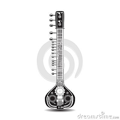 Vector illustration of black and white sitar isolated in flat style Vector Illustration