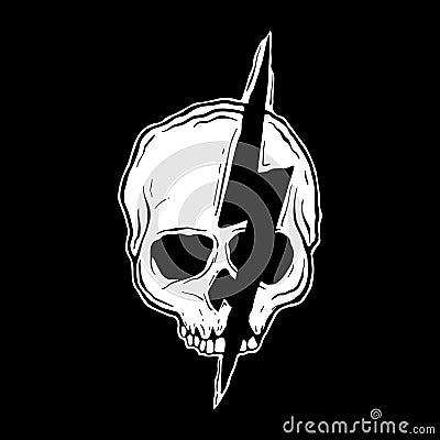 vector illustration of a black and white skull thunder Vector Illustration