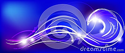 Vector illustration of blue abstract background with magic neon light curved lines Vector Illustration