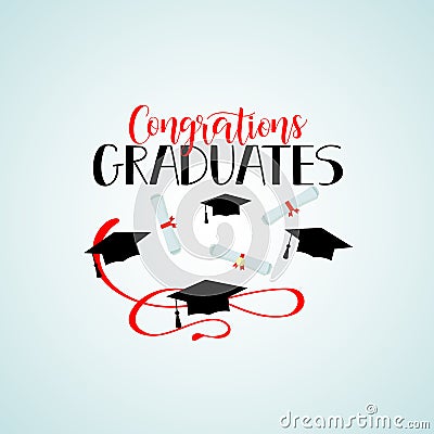 Vector illustration on blue background congratulations on graduation, design for the graduation party Cartoon Illustration