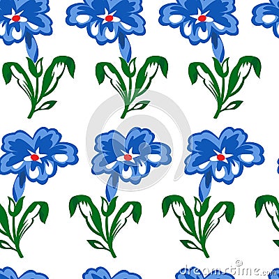 Vector illustration of blue flowers seamless pattern Cartoon Illustration