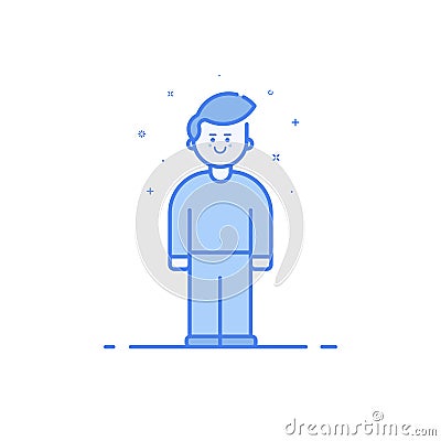 Vector illustration of blue icon in flat line style. Linear blue cute and happy boy and girl. Vector Illustration