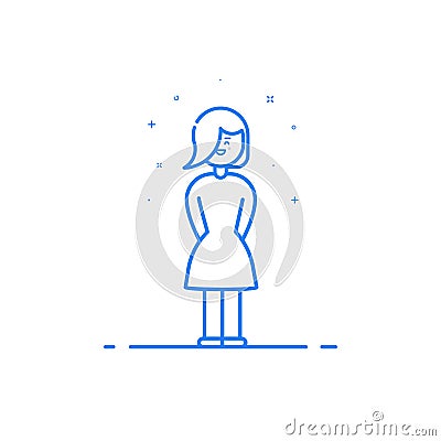 Vector illustration of blue icon in flat line style. Linear blue cute and happy boy and girl. Vector Illustration