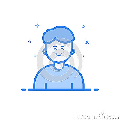 Vector illustration of blue icon in flat line style. Linear blue cute and happy man. Vector Illustration