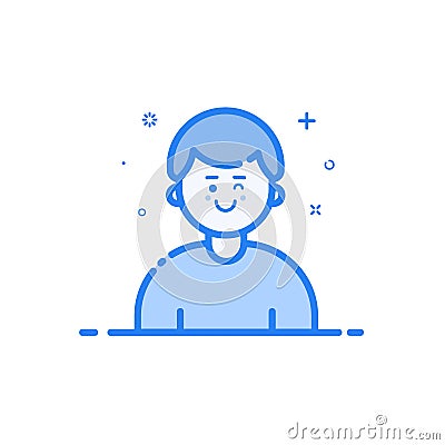 Vector illustration of blue icon in flat line style. Linear blue cute and happy man. Vector Illustration