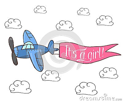 Vector illustration, blue plane flying in the sky Vector Illustration