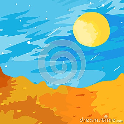 Vector illustration of blue sky in the desert abstract Cartoon Illustration