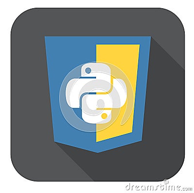 Vector illustration of blue and yellow shield with html five badge, isolated web site development icon on white Vector Illustration