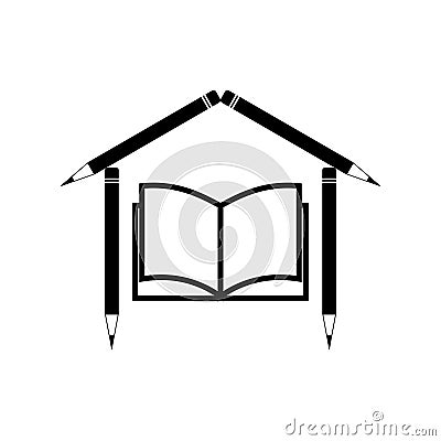 Vector illustration of books and pencils forming a house. Suitable for logo of library, printing, stationery shop, etc Vector Illustration