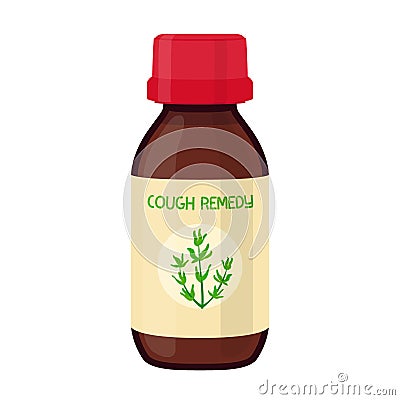 Vector illustration of bottle with herbal cough remedy, herbal medicine. Cartoon flat style Vector Illustration