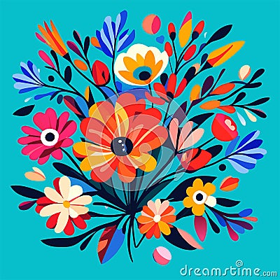 Vector illustration of a bouquet of colorful flowers in a flat style. AI Generated Vector Illustration