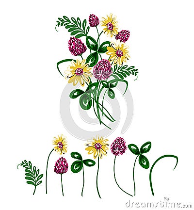 Vector illustration of bouquet made from wildflowers. Cartoon Illustration