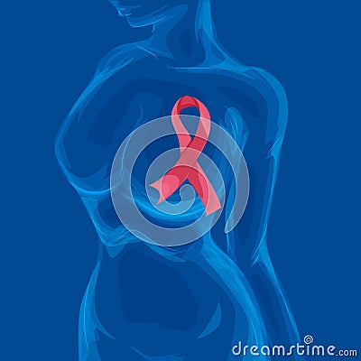 Vector illustration of a breast ultrasound. diagnosis of cancer with x rays, medical illustration of oncology. Cartoon Illustration