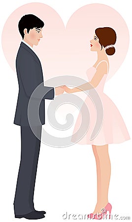 Bride and groom holding hands Vector Illustration